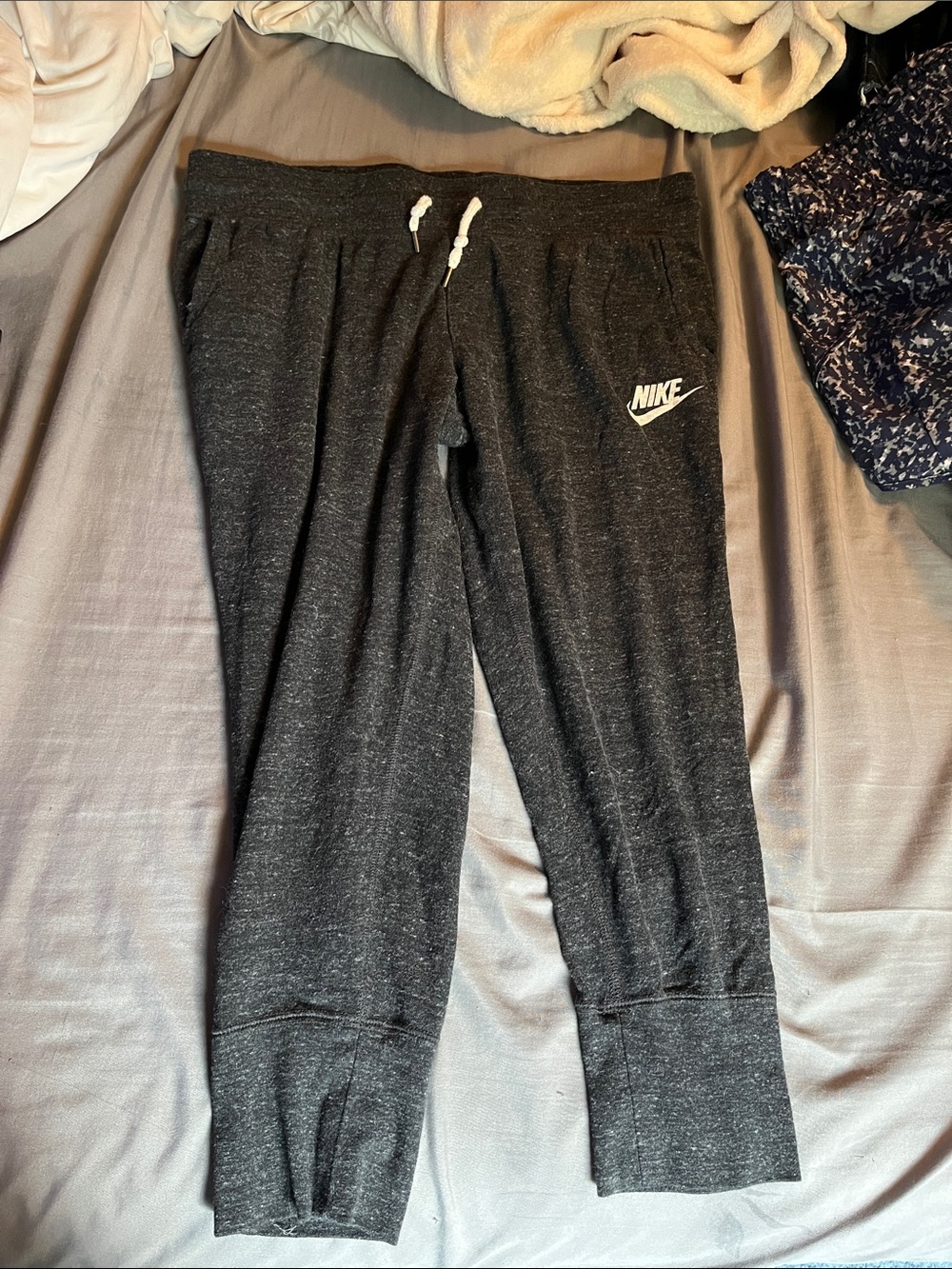 Nike Youth Black Heather Drawstring Joggers with White Logo